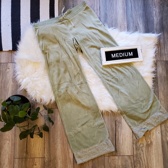 Old Navy Other - Green Velour Lounge Pants with lace cuffs